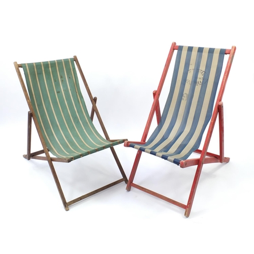 43 - Two vintage folding wooden deckchairs