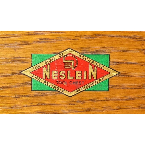 15 - Neslein oak seven drawer tool chest, 36cm H x 51cm W x 23cm D