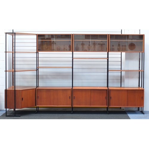 2005 - 1960's teak Interflex modular corner bookcase, with sliding glass doors above open shelves and slidi... 