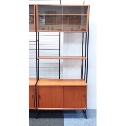 2005 - 1960's teak Interflex modular corner bookcase, with sliding glass doors above open shelves and slidi... 