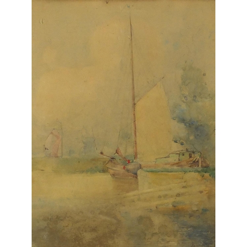 99 - Moored boats, watercolour, bearing an indistinct signature possibly Henry ? framed, 34cm x 26cm