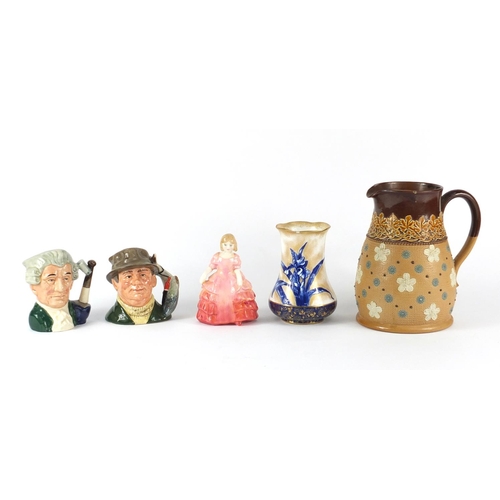 244 - Royal Doulton china and a Doulton Lambeth stoneware jug including Rose HN1368 and an aesthetic vase,... 