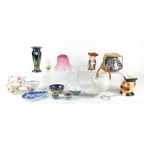 245 - China and glassware including a Malling lustre vase, Italian three handled vase and a teapot