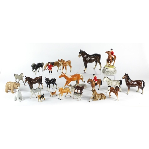 138 - Collection of china horses and animals including Cooper Craft and one musical, the largest 20cm high