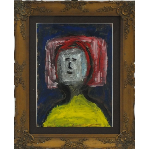 170 - Abstract composition, head and shoulders portrait, mixed media, mounted and framed, 39cm x 28.5cm