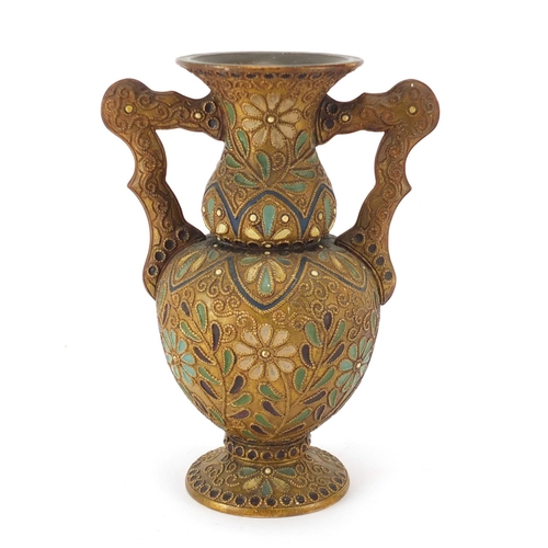 225 - Austrian hand pained pottery vase, numbered 2139 to the base, 21.5cm high