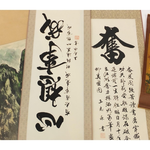233 - Five Chinese scrolls, some hand painted