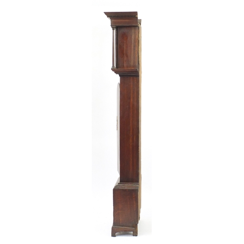 13 - 18th century oak long case clock, the dial marked inscribed Roberts Otley 1782, 208cm high