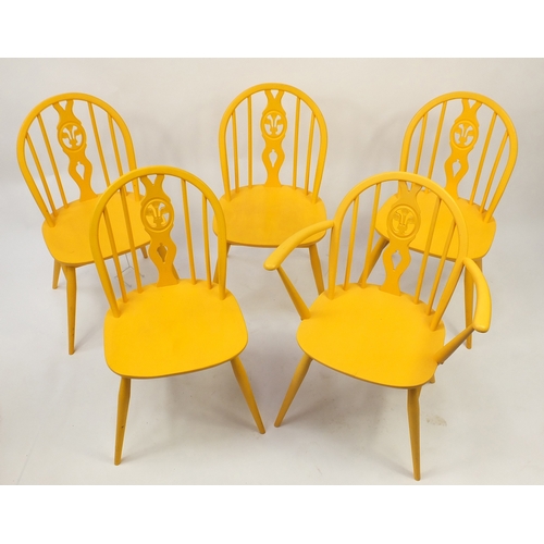 41 - Set of five painted Ercol Prince of Wales chairs including a carver, 82cm high