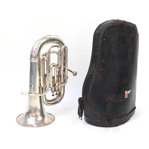 212a - Hawkes & Son Excelsior Class silver plated euphonium, with black leather protective case