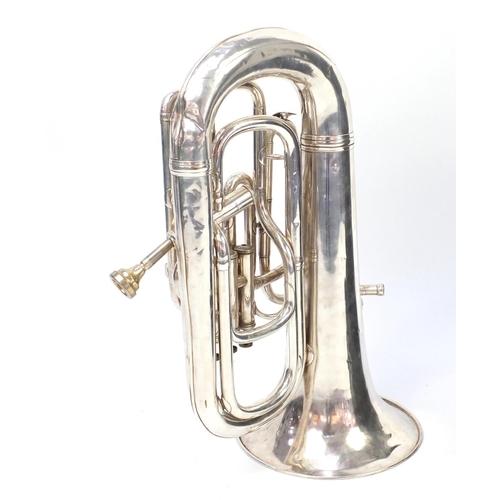 212a - Hawkes & Son Excelsior Class silver plated euphonium, with black leather protective case