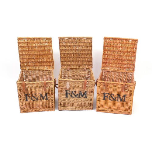 20 - Three Fortnum & Mason wicker baskets, each 38cm H x 38cm W  x 38cm D