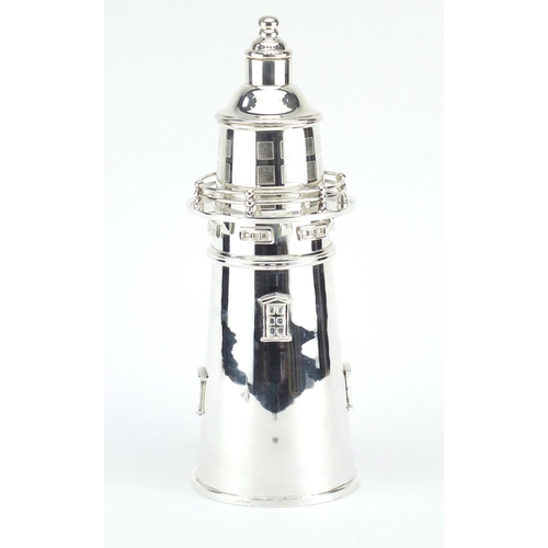 2078 - Silver plated lighthouse design cocktail shaker, 35.5cm high