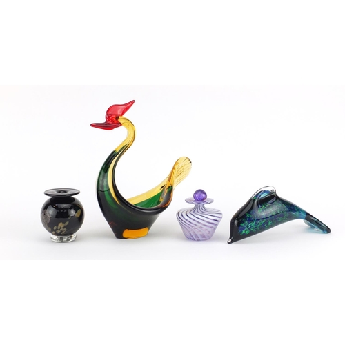 2221 - Glassware including a Murano cockerel and a Wedgwood dolphin, the largest 22cm high