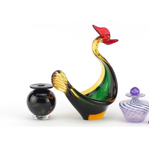 2221 - Glassware including a Murano cockerel and a Wedgwood dolphin, the largest 22cm high