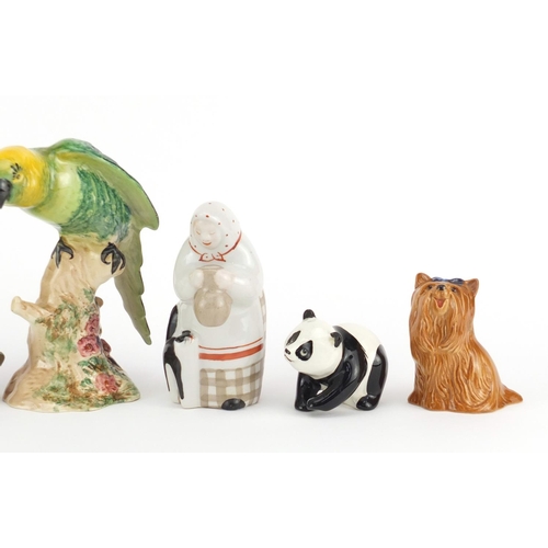 2068 - China animals and figures including Royal Copenhagen puppy, Beswick parrot and Russian lady with a c... 