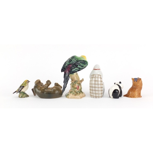 2068 - China animals and figures including Royal Copenhagen puppy, Beswick parrot and Russian lady with a c... 