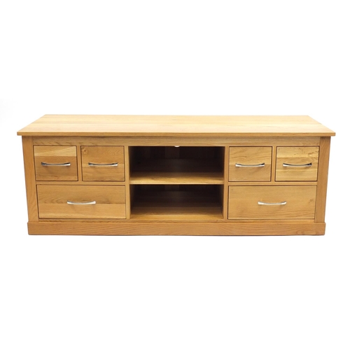 47 - Light oak side cabinet with six drawers and a central shelf, 51cm H x 146cm W x 50cm D
