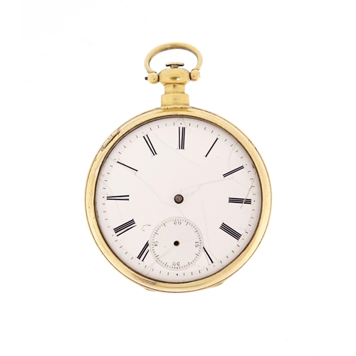 2431 - Antique gentleman's gold coloured metal pocket watch, 5.7cm in diameter, 85.6g