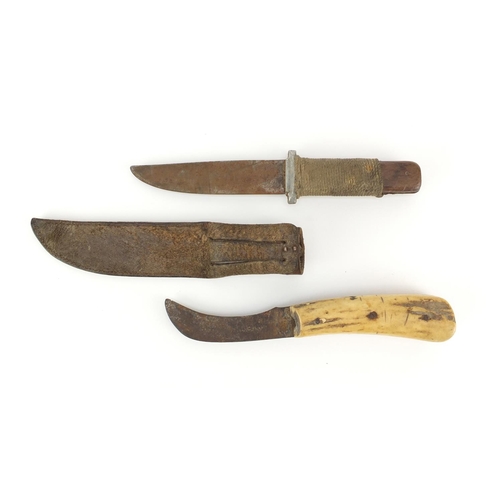 765 - Military interest commando knife and one other with bone handle, the largest 24cm in length