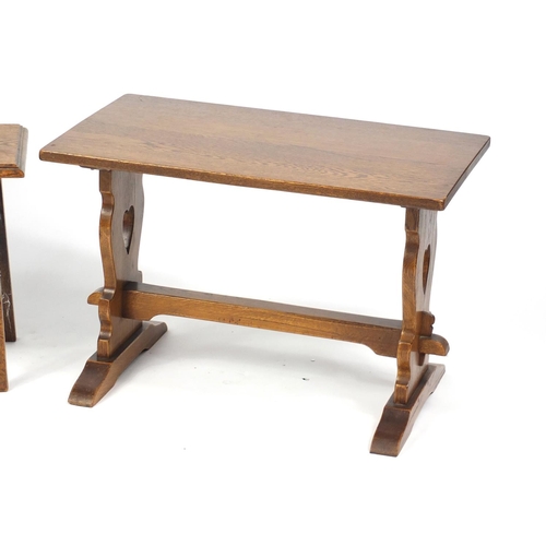 32 - Oak tea trolley and two occasional tables
