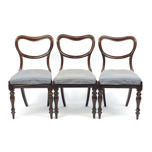 3 - Set of six Victorian rosewood dining chairs with fluted legs, 85cm high