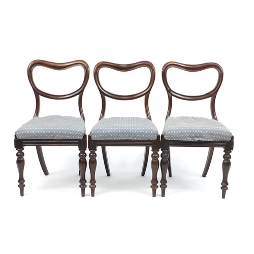 3 - Set of six Victorian rosewood dining chairs with fluted legs, 85cm high