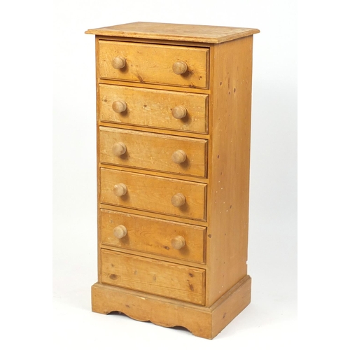 6 - Pine six drawer chest, 113cm H x 54cm W x 38cm D