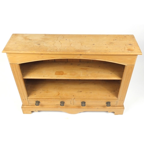 9 - Pine bookcase with two drawers to the base, 94.5cm H x 121cm W x 30cm D