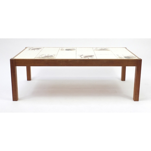 48 - Teak toile top coffee table, 43cm H x 126cm W x 65cm D