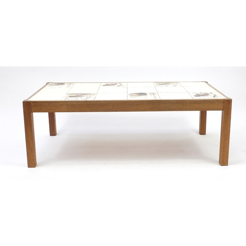 48 - Teak toile top coffee table, 43cm H x 126cm W x 65cm D