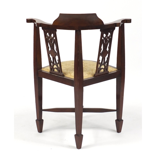 36 - Edwardian inlaid mahogany corner chair, 81cm high