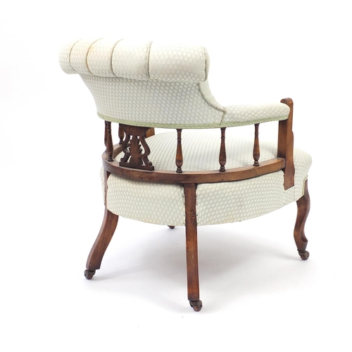 2014 - Mahogany framed bedroom chair with button back upholstery, 75cm high