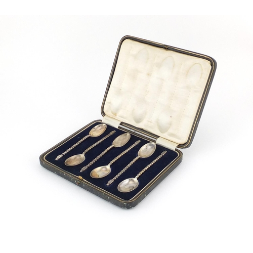 2271A - Set of six silver teaspoons by Cooper Brothers & Sons, Sheffield 1922, housed in a fitted tooled  le... 