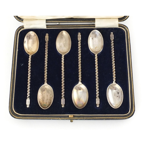 2271A - Set of six silver teaspoons by Cooper Brothers & Sons, Sheffield 1922, housed in a fitted tooled  le... 