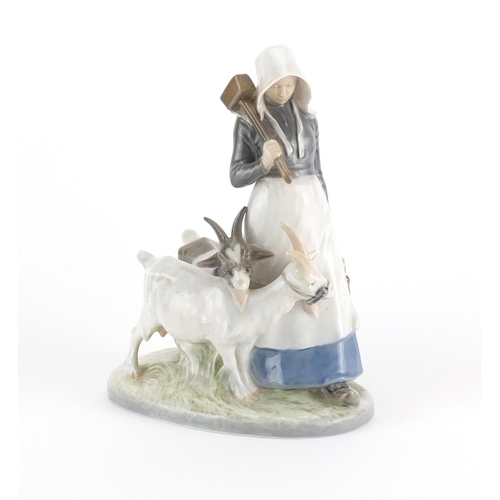2117 - Royal Copenhagen figure of a girl with goats, number 694, 23cm high