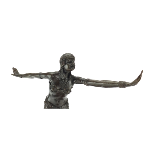 2022 - Large patinated bronze figure of an Art Deco dancer after D H Chiparus, raised on a stepped marble b... 