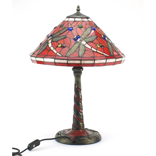 2015 - Tiffany design table lamp with dragonfly shade, 59cm high