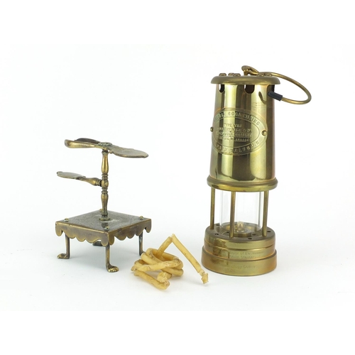 2072 - Antique brass wax jack and a miners lamp