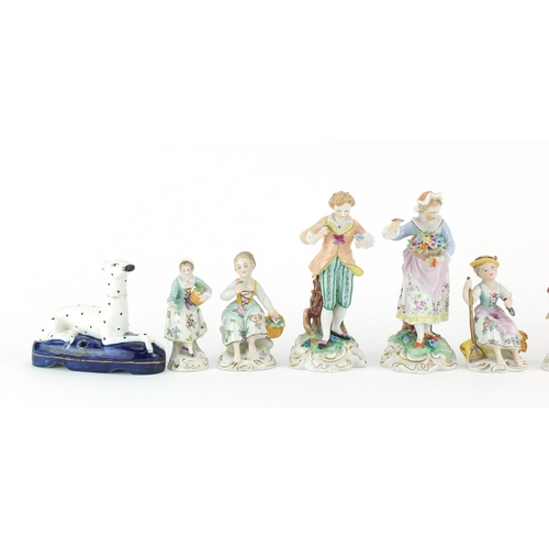 2074 - Mostly continental porcelain figurines including a pair of Dresden and Sitzendorf, the largest 15cm ... 