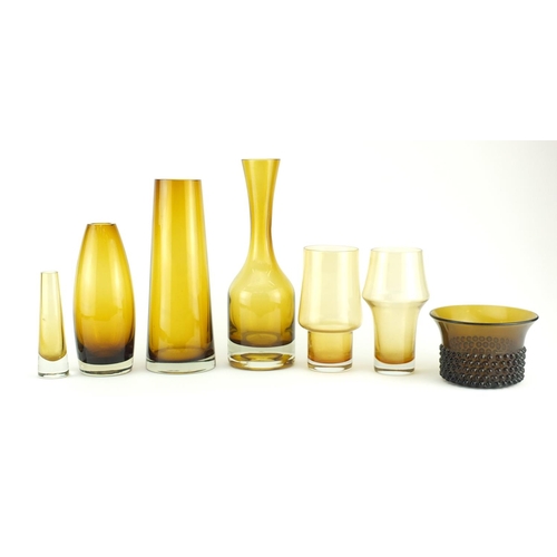 2047 - Scandinavian glassware including vases by Riihimaki, three with stamps, the largest 31cm high