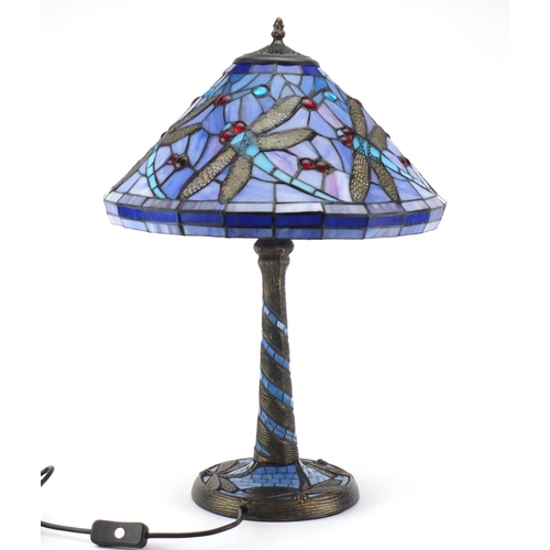 2070 - Tiffany design table lamp with dragonfly shade, 59cm high