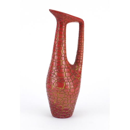 2071 - Mid 20th century Hungarian pitcher by Zsolnay Pecs, 31.5cm high