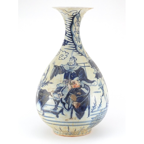 2039 - Large Chinese blue and white porcelain vase, hand painted with figures, warriors and figures, 60cm h... 