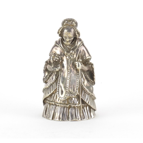 2120 - Victorian Elkington & Co silver plated figural table bell in the form of a Victorian lady,  10.5cm h... 