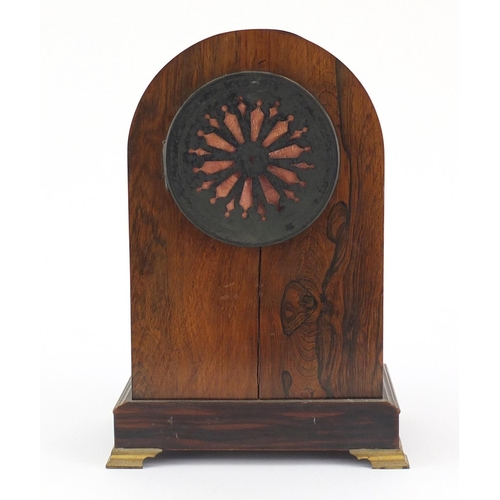 2107 - Victorian inlaid rosewood mantel clock with Japy Freres movement, the enamelled dial with Arabic num... 