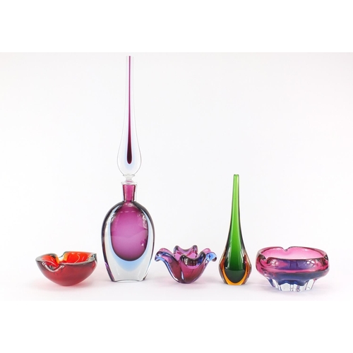 2164 - Murano glassware including a large scent bottle with stopper, the largest 56cm high