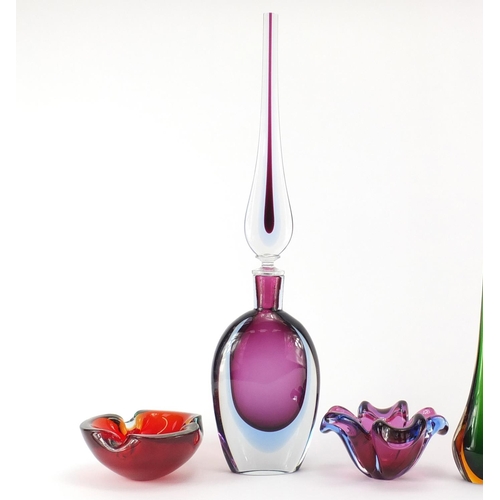 2164 - Murano glassware including a large scent bottle with stopper, the largest 56cm high