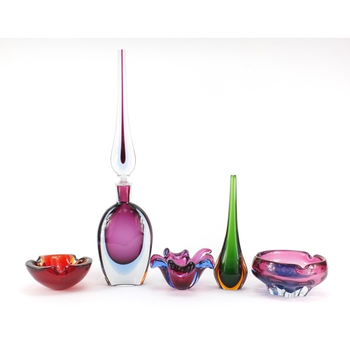 2164 - Murano glassware including a large scent bottle with stopper, the largest 56cm high