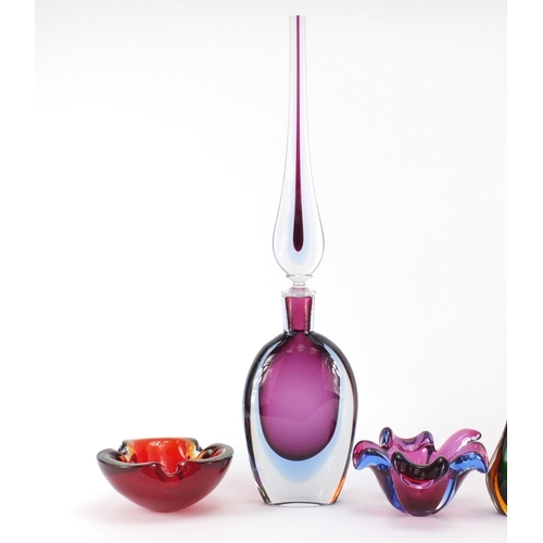 2164 - Murano glassware including a large scent bottle with stopper, the largest 56cm high